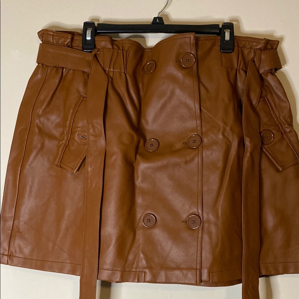 Forever 21 Brown Bubble Mini Skirt Tie Front Casual